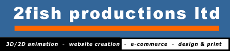 2fish productions ltd are a 2D and 3D animation, graphic design, ecommerce, website creation and hosting UK company based in Porstmouth Hampshire. Services include Video production, DVD authoring, duplication and design, as well as custom-graphics in vinyl for car, bike boat signs, decals.